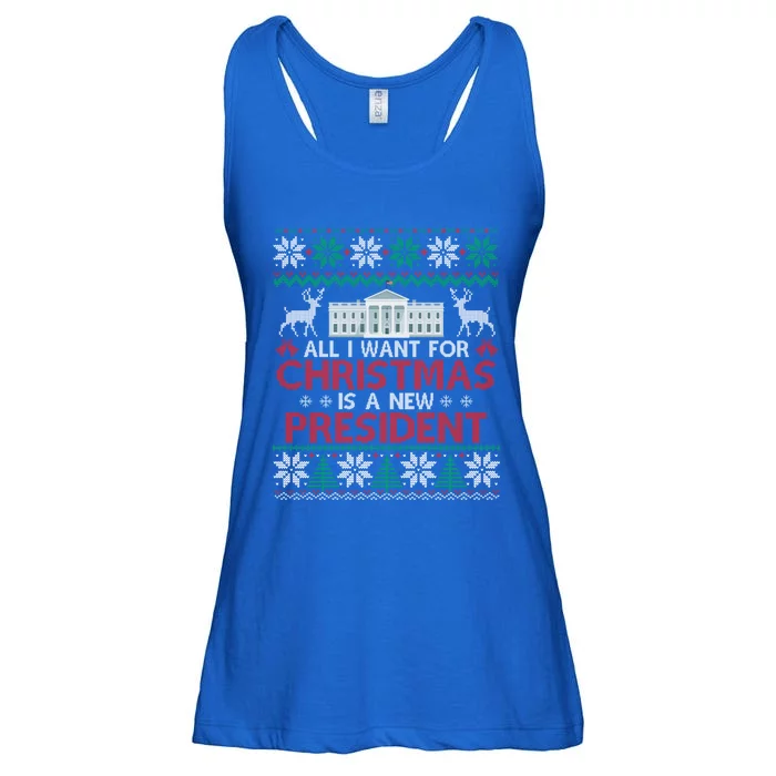 All I Want For Christmas Is A New President Funny Xmas Pjs Gift Ladies Essential Flowy Tank