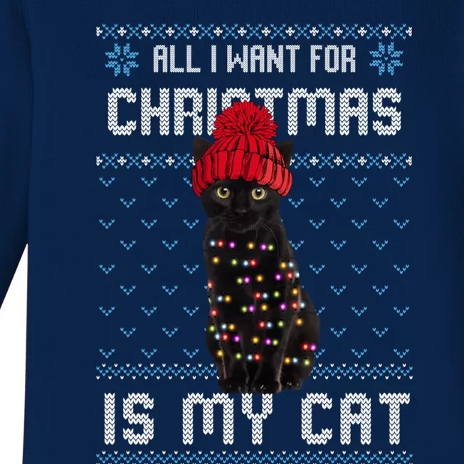 All I Want For Christmas Is My Cat Ugly Christmas Sweater Funny Gift Baby Long Sleeve Bodysuit