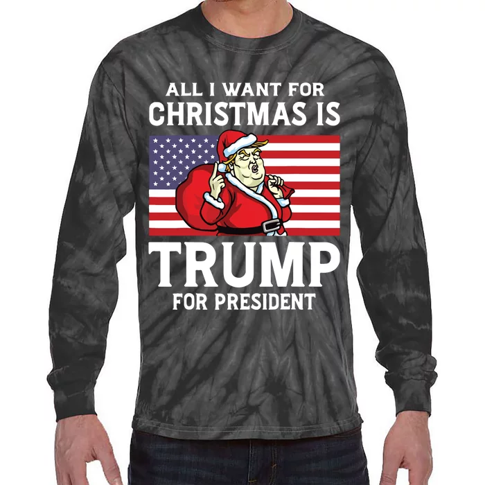 All I Want For Christmas Is Trump For President Trump Back Tie-Dye Long Sleeve Shirt