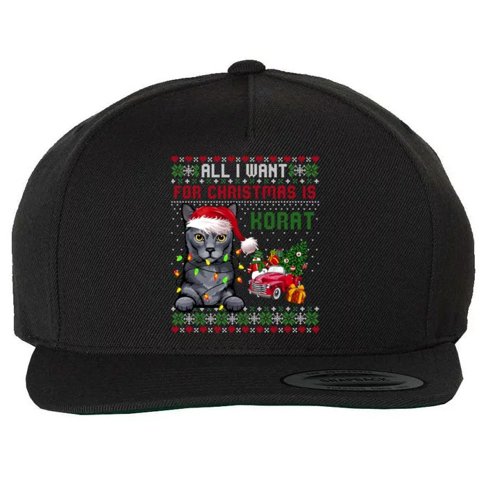 All I Want For Christmas Is Korat Cat Ugly Christmas Sweater Gift Wool Snapback Cap