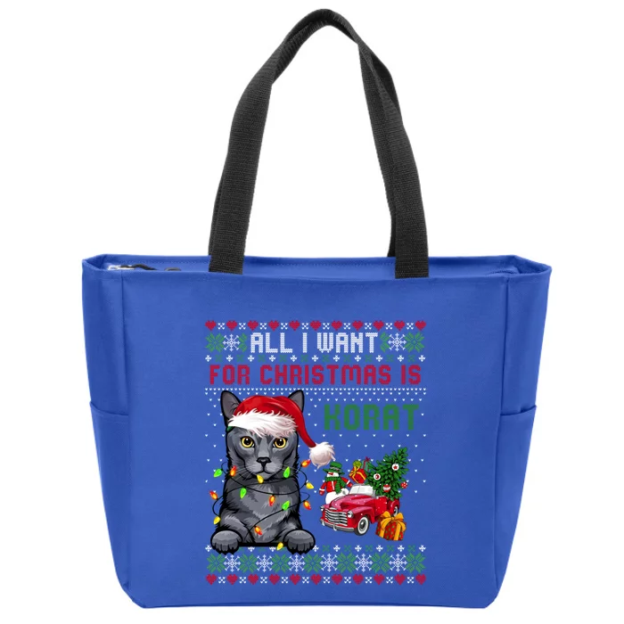 All I Want For Christmas Is Korat Cat Ugly Christmas Sweater Gift Zip Tote Bag