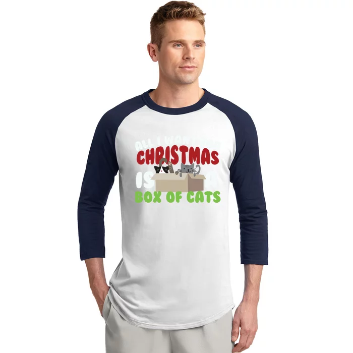 All I Want For Christmas Is A Box Of Cats Gift Baseball Sleeve Shirt