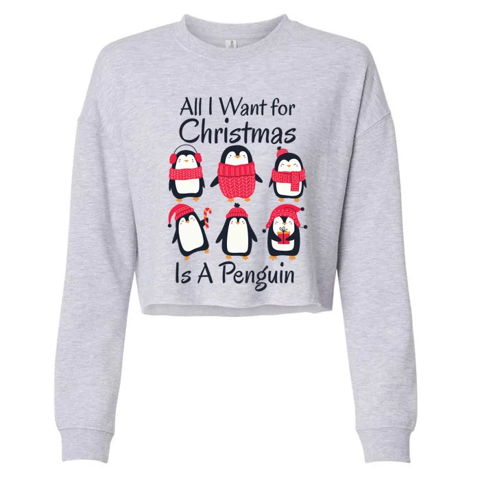 All I Want For Christmas Is A Penguin Xmas Funny Animal Cool Gift Cropped Pullover Crew