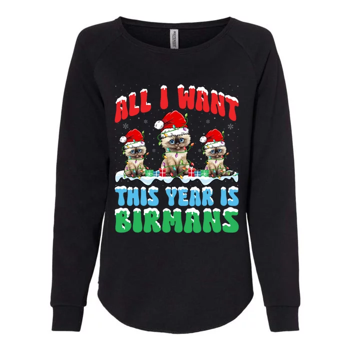 All I Want This Year Is Bir Cat Wearing Christmas Hat Cute Gift Womens California Wash Sweatshirt