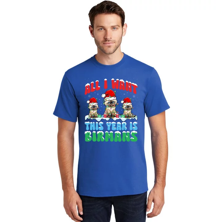 All I Want This Year Is Bir Cat Wearing Christmas Hat Cute Gift Tall T-Shirt