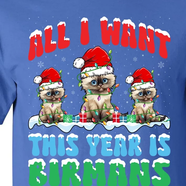 All I Want This Year Is Bir Cat Wearing Christmas Hat Cute Gift Tall T-Shirt