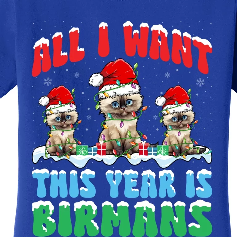 All I Want This Year Is Bir Cat Wearing Christmas Hat Cute Gift Women's T-Shirt