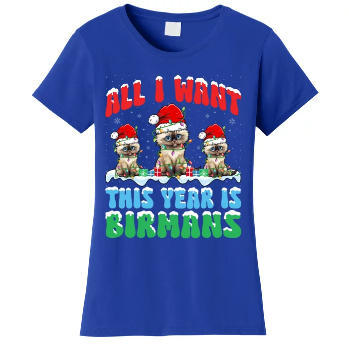 All I Want This Year Is Bir Cat Wearing Christmas Hat Cute Gift Women's T-Shirt