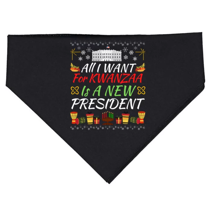 All I Want For Kwanzaa Is A New President Funny Kwanzaa Funny New President USA-Made Doggie Bandana