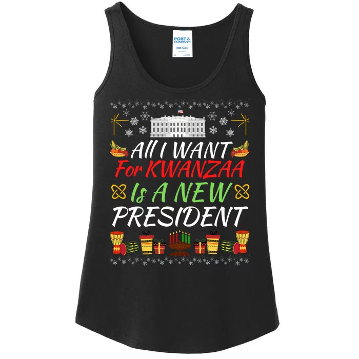 All I Want For Kwanzaa Is A New President Funny Kwanzaa Funny New President Ladies Essential Tank