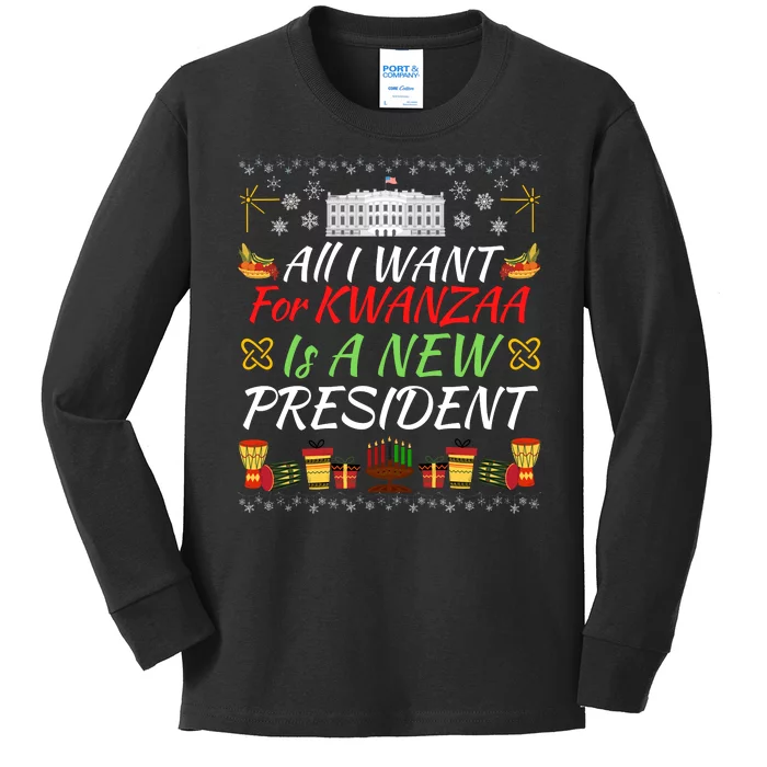 All I Want For Kwanzaa Is A New President Funny Kwanzaa Funny New President Kids Long Sleeve Shirt