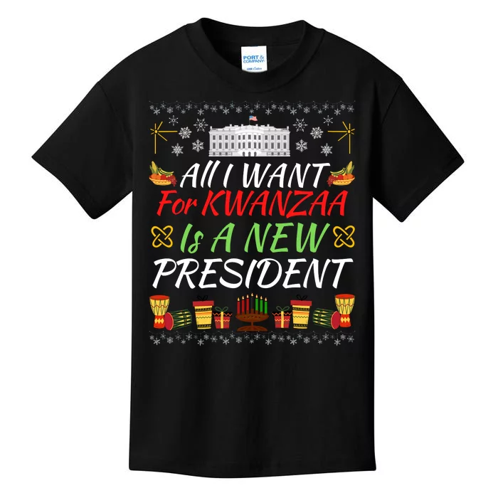 All I Want For Kwanzaa Is A New President Funny Kwanzaa Funny New President Kids T-Shirt