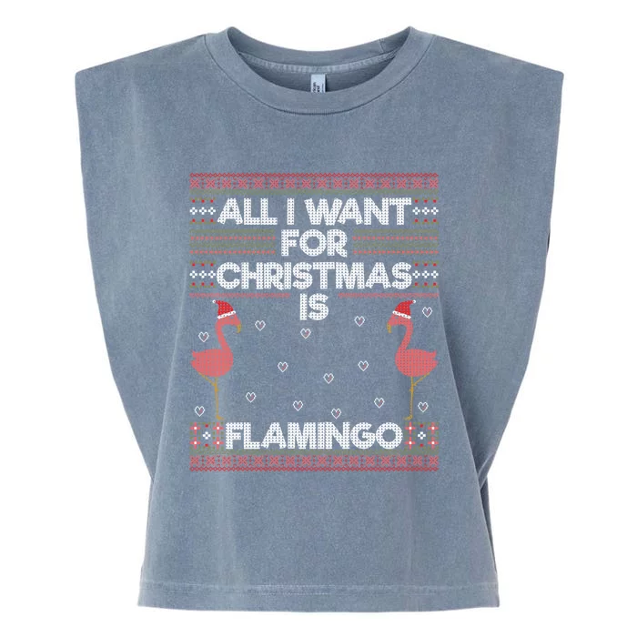 All I Want For Christmas Is A Flamingo Pink Ugly Sweater Meaningful Gift Garment-Dyed Women's Muscle Tee