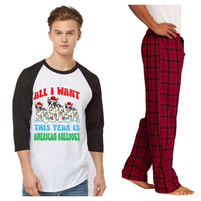 All I Want This Year Is Bulldog Wearing Christmas Santa Hat Gift Raglan Sleeve Pajama Set