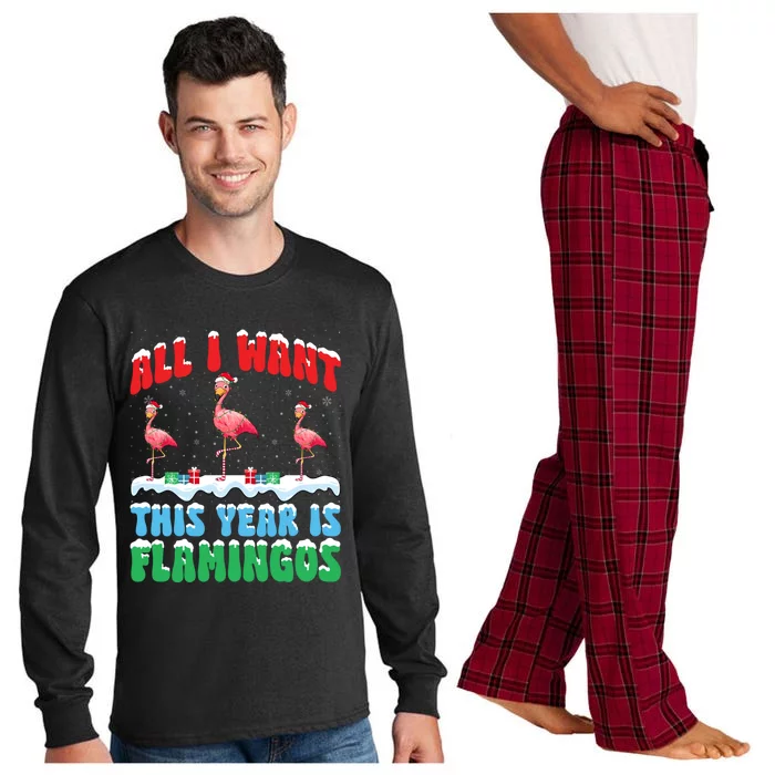 All I Want This Year Is Flamingo Wearing Christmas Hat Gift Long Sleeve Pajama Set