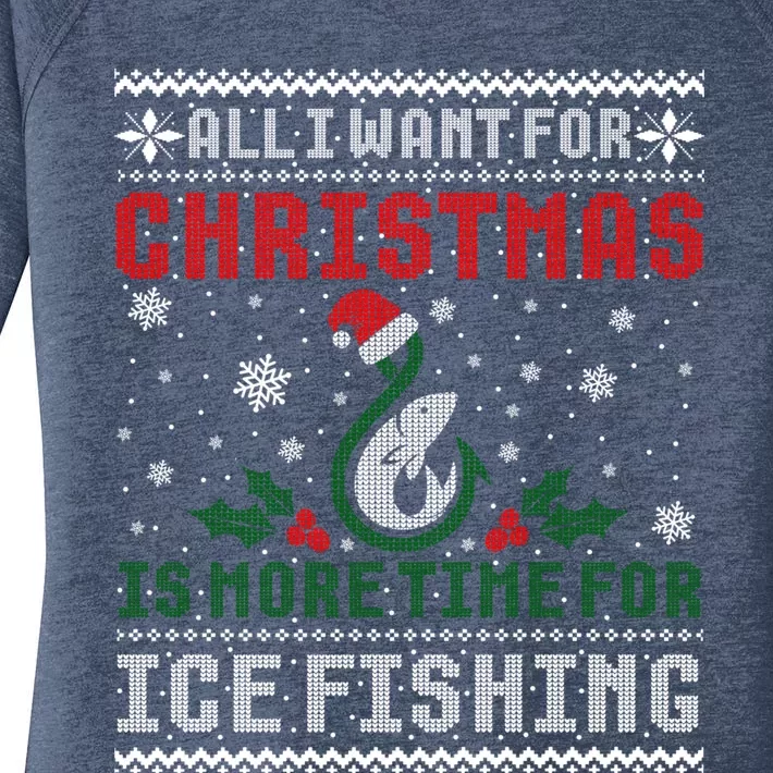 All I Want For Christmas More Ice Fishing Ugly Sweater Gift Women's Perfect Tri Tunic Long Sleeve Shirt