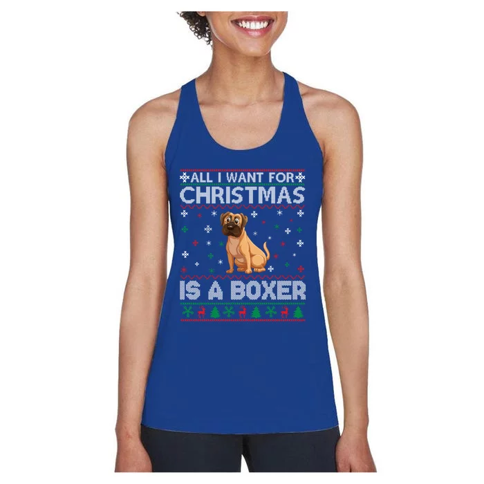 All I Want For Christmas Is A Boxer Dog Ugly Xmas Sweater Gift Women's Racerback Tank