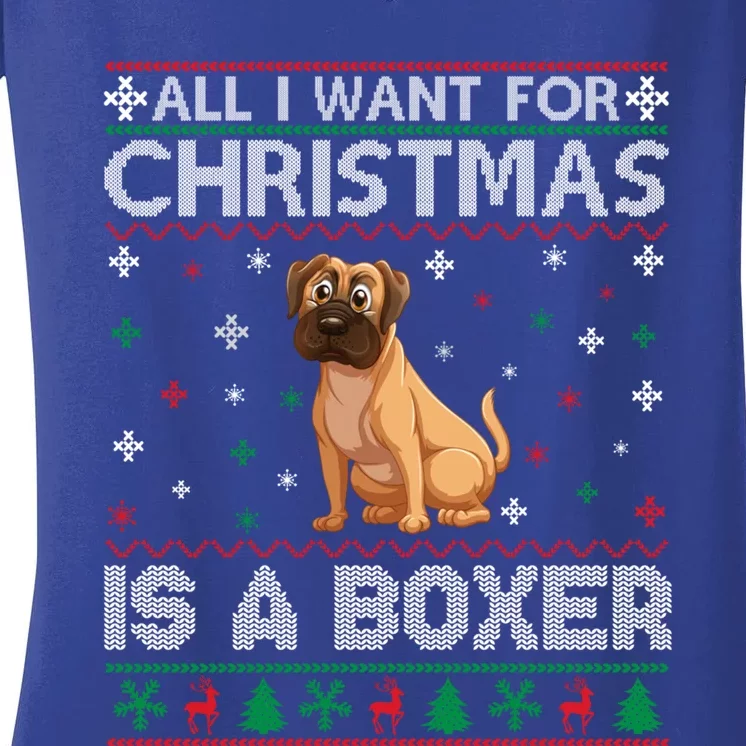 All I Want For Christmas Is A Boxer Dog Ugly Xmas Sweater Gift Women's V-Neck T-Shirt