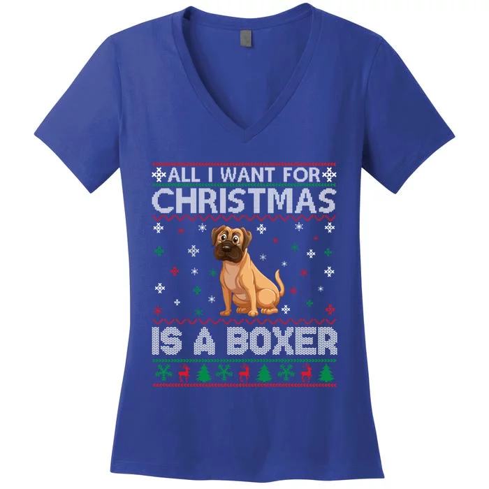 All I Want For Christmas Is A Boxer Dog Ugly Xmas Sweater Gift Women's V-Neck T-Shirt