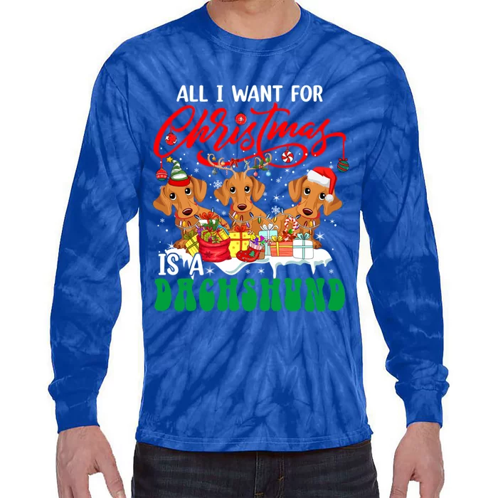 All I Want For Xmas Is A Dachshund Three Santa Reindeer Dogs Funny Gift Tie-Dye Long Sleeve Shirt