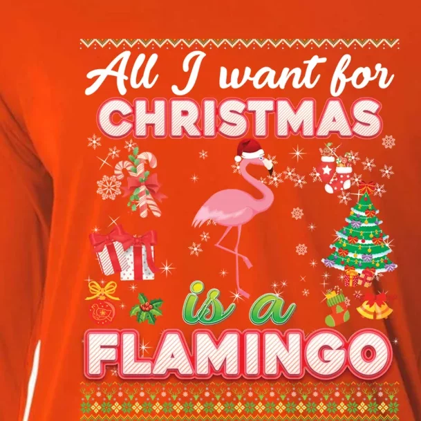 All I Want For Christmas Is A Flamingo Ugly Sweater Farmer Cute Gift Cooling Performance Long Sleeve Crew