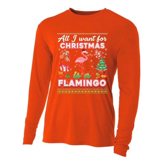 All I Want For Christmas Is A Flamingo Ugly Sweater Farmer Cute Gift Cooling Performance Long Sleeve Crew