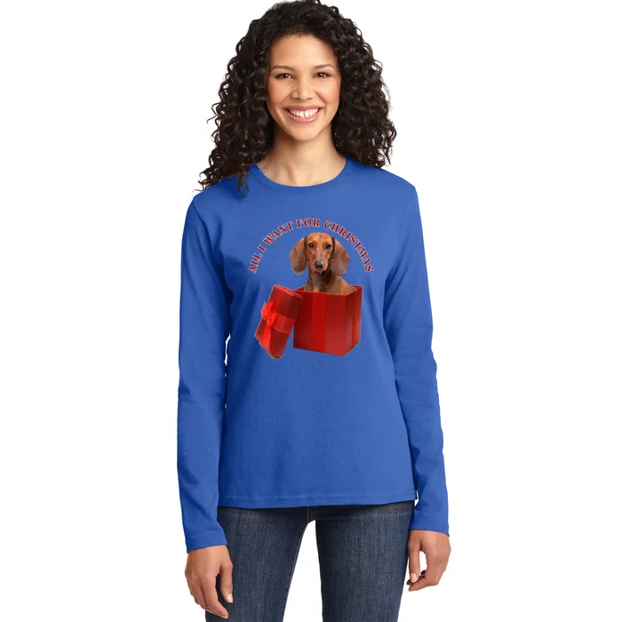 All I Want For Christmas Dachshund Funny Gift Ladies Long Sleeve Shirt