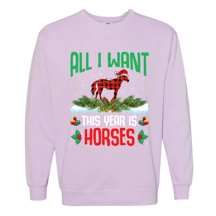 All I Want This Year Is Horses Wearing Santa Hat Christmas Funny Gift Garment-Dyed Sweatshirt