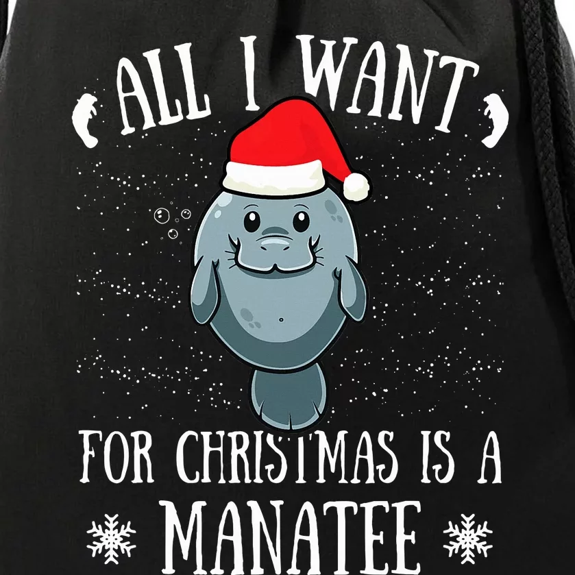 All I Want For Christmas Is A Manatee With Santa Claus Hat Drawstring Bag