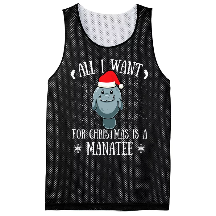 All I Want For Christmas Is A Manatee With Santa Claus Hat Mesh Reversible Basketball Jersey Tank