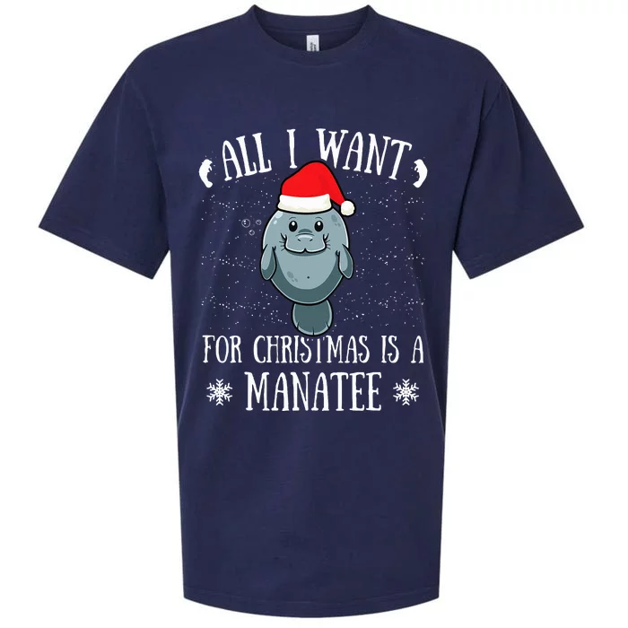 All I Want For Christmas Is A Manatee With Santa Claus Hat Sueded Cloud Jersey T-Shirt