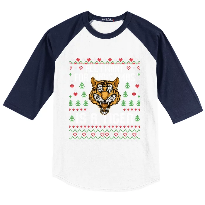 All I Want For Christmas Is A Tiger Ugly Xmas Tiger Lover Gift Baseball Sleeve Shirt