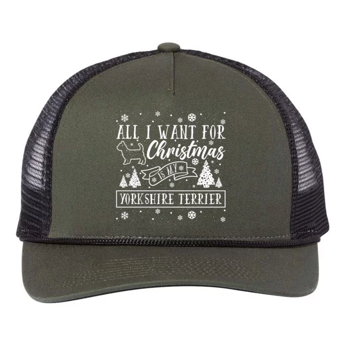 All I Want For Christmas Is My Yorkshire Terrier Funny Xmas Gift Retro Rope Trucker Hat Cap