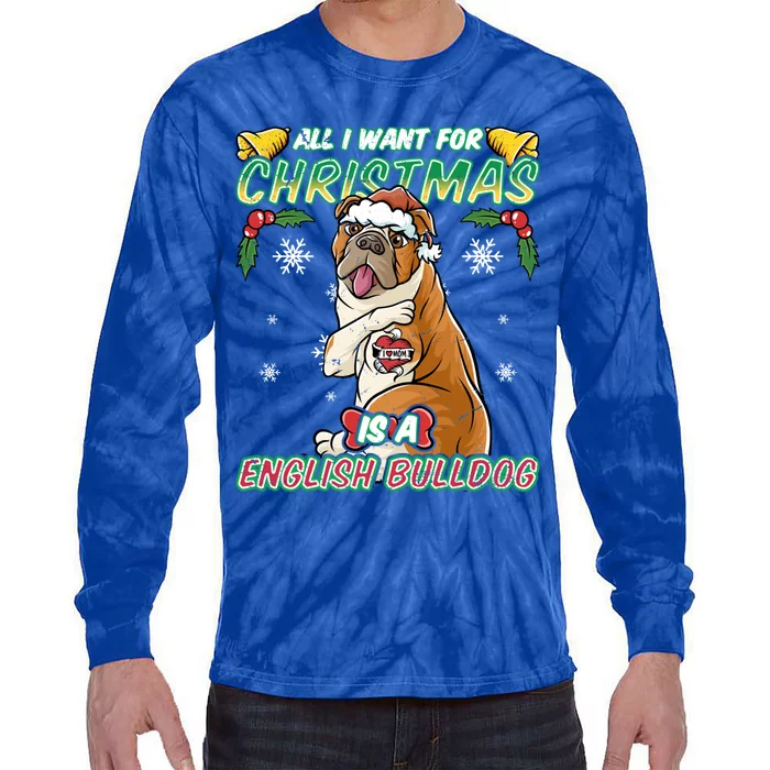 All I Want For Christmas Is A English Bulldog Santa Claus Meaningful Gift Tie-Dye Long Sleeve Shirt