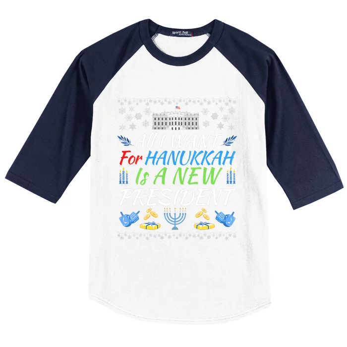 All I Want For Hanukkah Is A New President Fun Xmas Sweater Baseball Sleeve Shirt