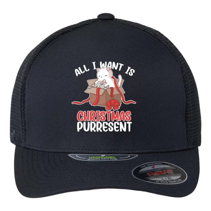 All I Want Is Christmas Purresent Kitten Cat Christmas Gift Flexfit Unipanel Trucker Cap