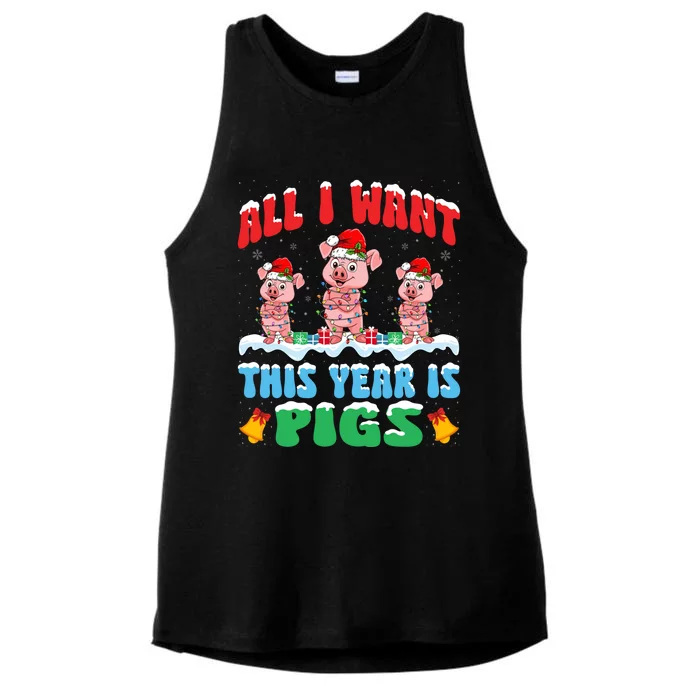 All I Want This Year Is Pigs Wearing Christmas Hat Gift Ladies Tri-Blend Wicking Tank