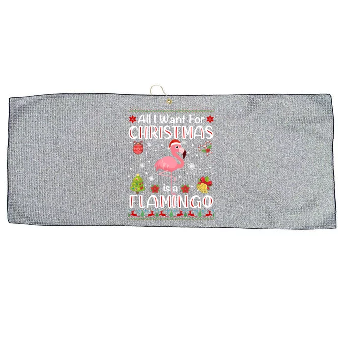 All I Want For Christmas Is A Flamingo Funny Xmas Holiday Funny Gift Large Microfiber Waffle Golf Towel