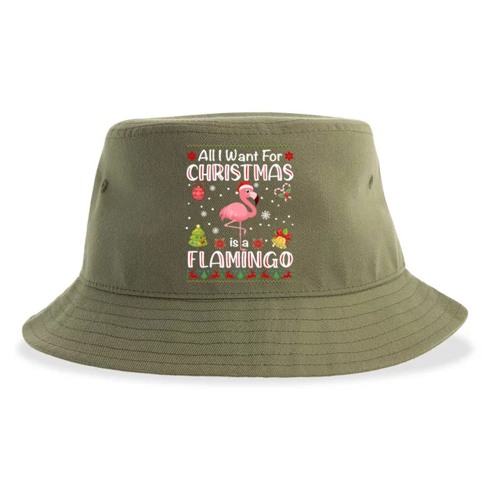 All I Want For Christmas Is A Flamingo Funny Xmas Holiday Funny Gift Sustainable Bucket Hat