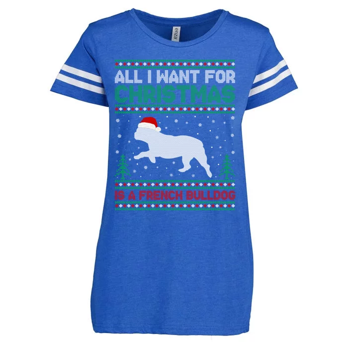 All I Want For Xmas Is A French Bulldog Ugly Xmas Sweater Gift Enza Ladies Jersey Football T-Shirt