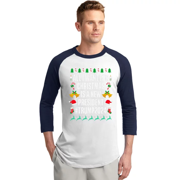 All I Want For Christmas Is A New President Trump 2024 Xmas Baseball Sleeve Shirt