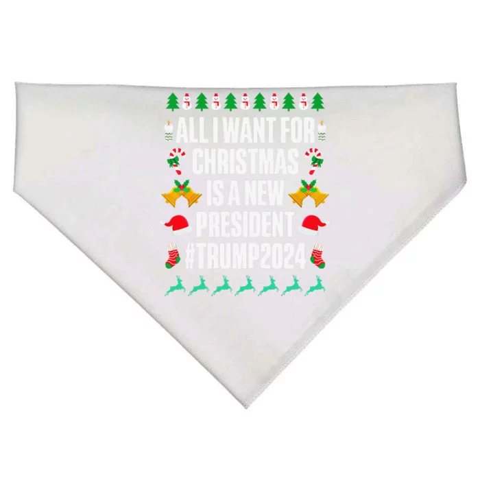 All I Want For Christmas Is A New President Trump 2024 Xmas USA-Made Doggie Bandana