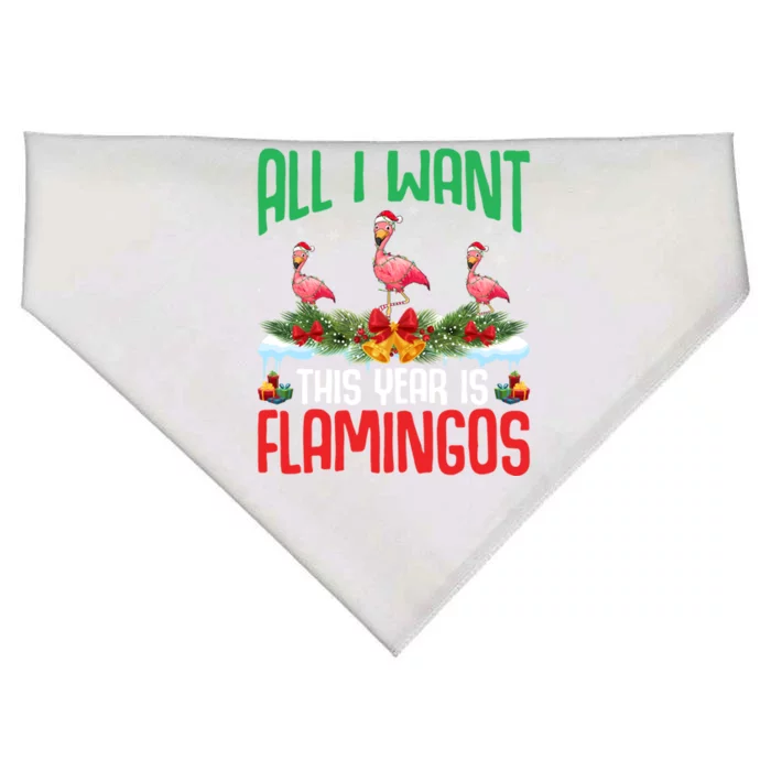 All I Want This Year Is Flamingos Wearing Hat Christmas Meaningful Gift USA-Made Doggie Bandana