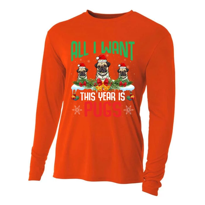 All I Want This Year Is Pugs Wearing Santa Hat Christmas Gift Cooling Performance Long Sleeve Crew