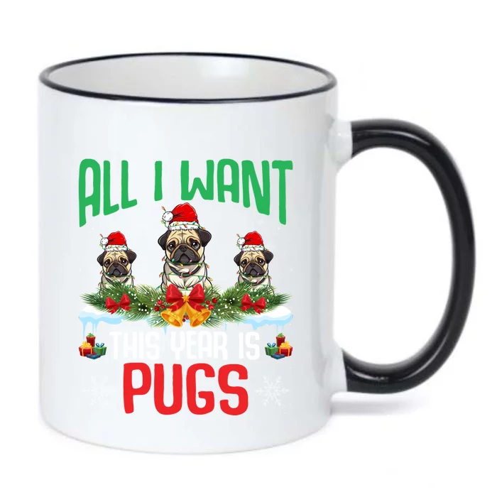 All I Want This Year Is Pugs Wearing Santa Hat Christmas Gift Black Color Changing Mug