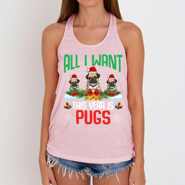 All I Want This Year Is Pugs Wearing Santa Hat Christmas Gift Women's Knotted Racerback Tank