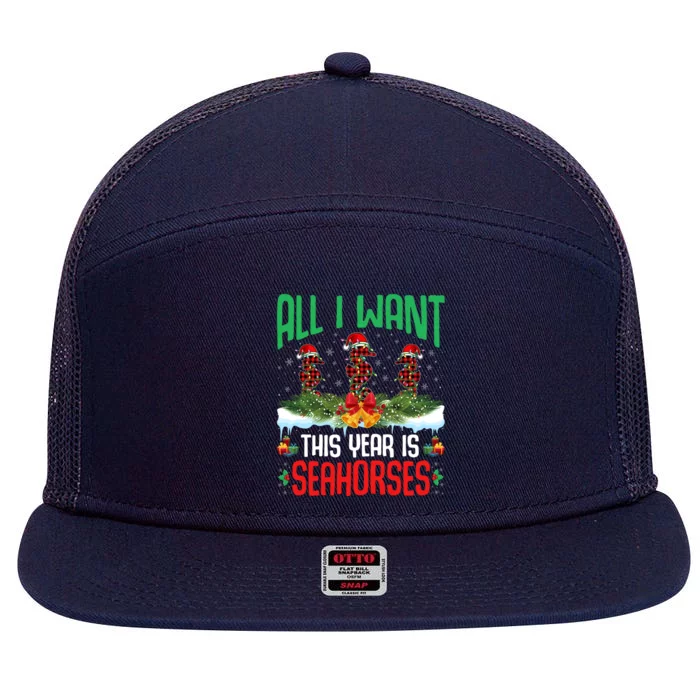 All I Want This Year Is Seahorses Wearing Hat Christmas Gift 7 Panel Mesh Trucker Snapback Hat