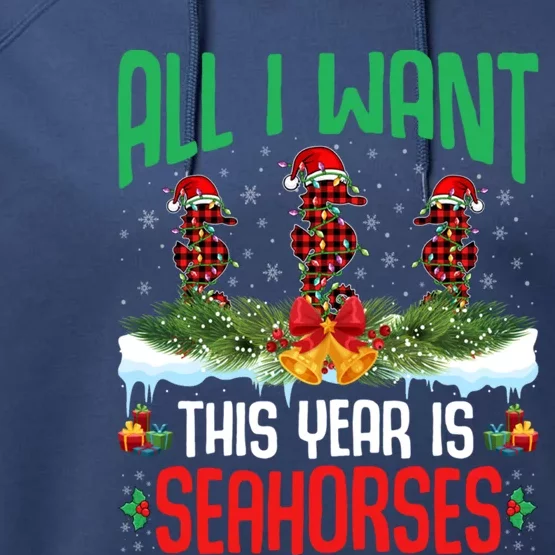 All I Want This Year Is Seahorses Wearing Hat Christmas Gift Performance Fleece Hoodie