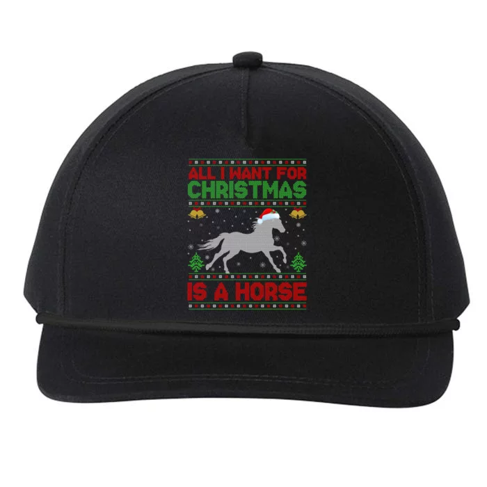 All I Want For Xmas Is A Horse Funny Ugly Christmas Horse Gift Snapback Five-Panel Rope Hat