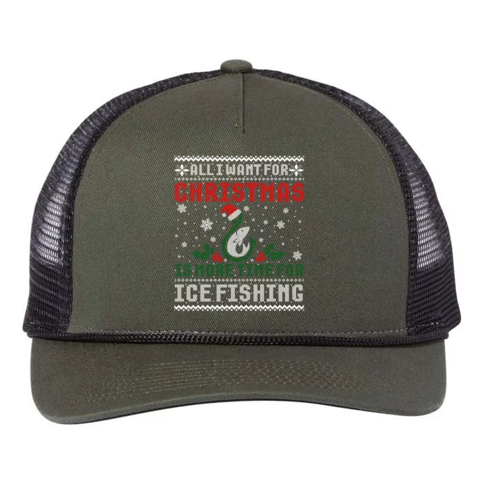 All I Want For Christmas More Ice Fishing Ugly Sweater Gift Retro Rope Trucker Hat Cap